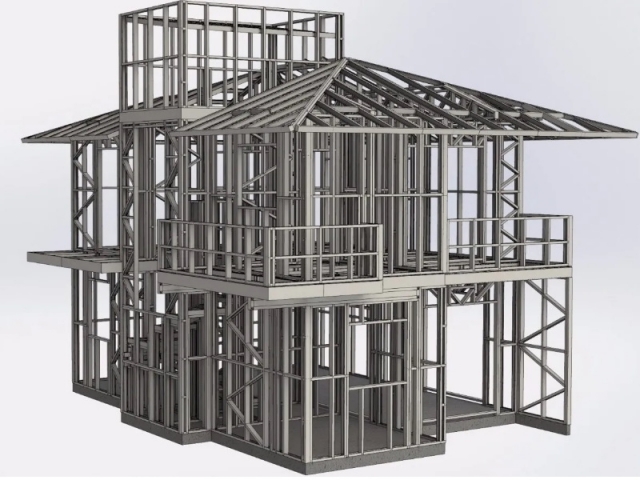 Casa Sobrado En Steel Frame De 115m² - 100x100 Ecológico - La estructura de acero (Steel Frame) de la casa, montada.