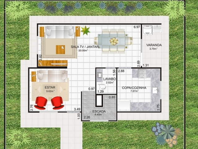 Casa Sobrado En Steel Frame De 115m² - 100x100 Ecológico - Plano del piso inferior de la Casa Sobrado.