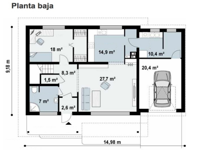 Modelo Arlanzón - Planos de distribución y medidas de los ambientes (planta baja).